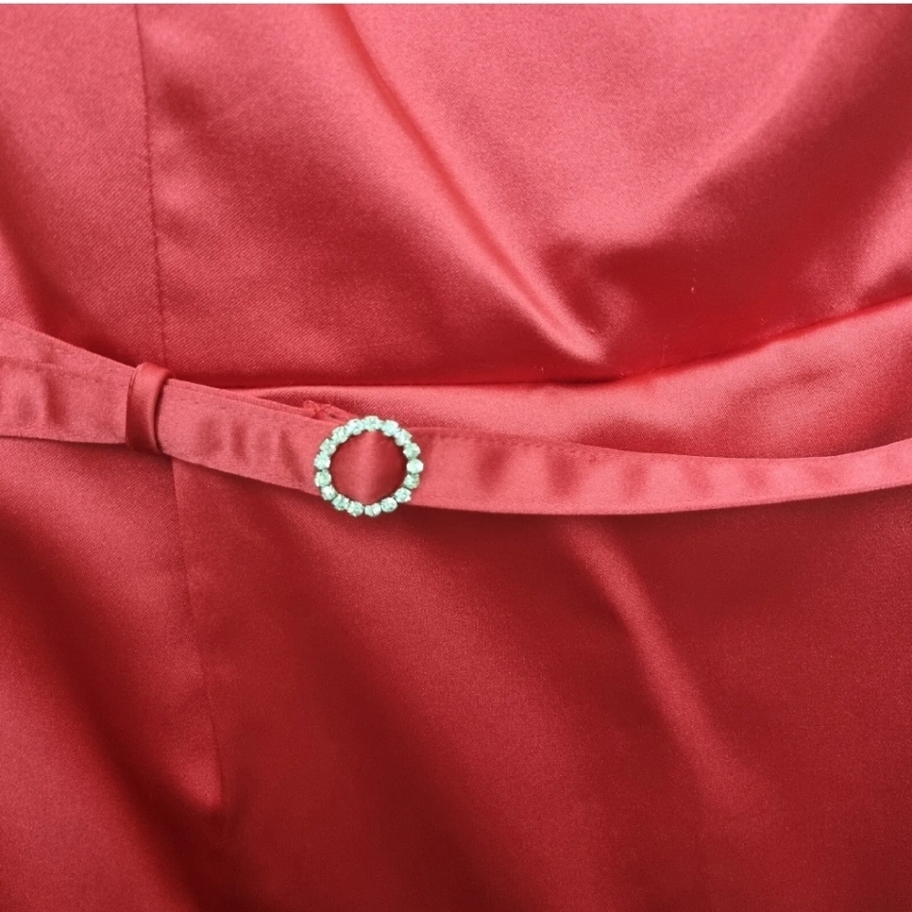 George Satin Dress Size 12 Red Pencil Dress Sweatheart Neckline Knee Length Belt - Picture 6 of 8